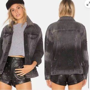 Rails Knox Women's M Jean Jacket Vintage Black Stars Faded Denim Distressed